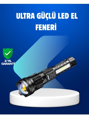 Belle Fusion Mey Ithalat® Güçlü LED El Feneri Şarj Edilebilir Çok Modlu