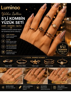 Luminoo Özel Tasarım Yıldız Işıltısı 5'li Kombin Yüzük Seti