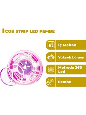 Zeyrise 5 Metre Cob Iç Mekan Şerit LED Pembe