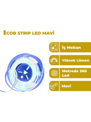 Zeyrise 5 Metre Cob Iç Mekan Şerit LED Mavi