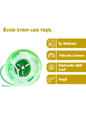 Zeyrise 5 Metre Cob Iç Mekan Şerit LED Yeşil