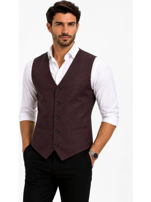 Mentor Regalo Erkek Yelek V Yaka Bordo Puanlı 50304