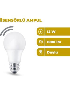 Zeyrise 12W Sensörlü Ampul 6500K Beyaz Işık