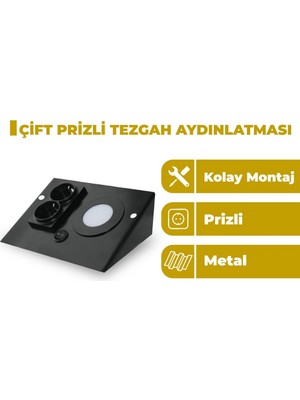 Zeyrise 3W Siyah Çift Prizli Tezgah Aydınlatma 6500K Beyaz Işık