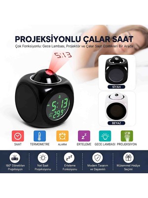 Wolawood Projeksiyonlu Çalar Saat | Tavana & Duvara Saat Yansıtan, Sıcaklık Göstergeli, Konuşan 12/24 Saat, Snooze Alarm, Gece Görüşlü LED Dijital Masa Saati