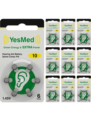 Yesmed Extra Power 10 Numara Işitme Cihazı Pili (10 Paket x 6 Adet = 60 Adet Pil)