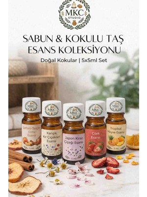 MKC Studio 5×5 ml Sabun Bazı & Kokulu Taş Esansı (Kış-Kır Çiçeği-Japon Kiraz-Çilek-Tropikal) Belgeli