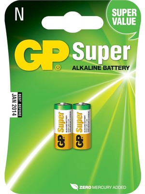 Gp Batteries GP910A Süper Alkalin LR1/N/910A Boy Yarım Kalem Pil, 1.5 Volt, 2'li Kart