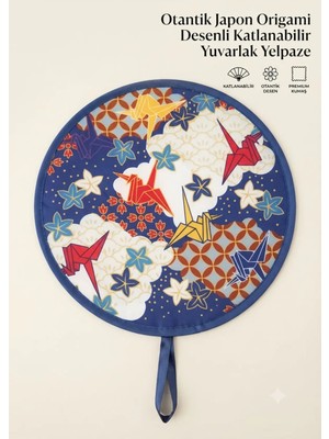 Zerafet Store Otantik Japon Origami ve Çiçek Desenli Kore Yelpazesi