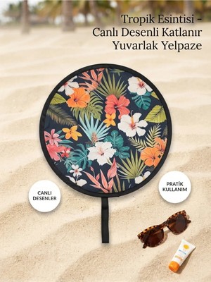 Zerafet Store Tropikal Desenli Pratik Katlanır Kore Yelpazesi