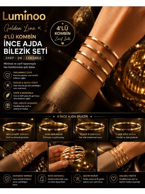 Luminoo Golden Line 4'lü Kombin Ince Ajda Bilezik Seti