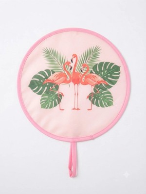 Zerafet Store Flamingo Desenli Pembe Katlanabilir Kore Yelpazesi
