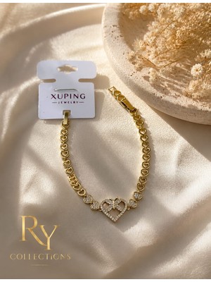 Ry Collections Zirkon Taş Detaylı Kelebek ve Kalp Figürleri Bulunan, Altın Kaplama Xuping