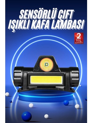 Motto Ticaret Ledli Şarjlı Kafa Lambası LED Şarjlı Su Geçirmez Kafa Feneri