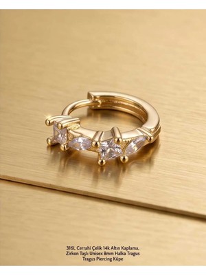 Begonia Accessories 316L Cerrahi Çelik Altın Kaplama Kararmaz Alerji Yapmaz Zirkon Taş Figür Unisex Tragus Helix Küpe PIERCING-238A-14