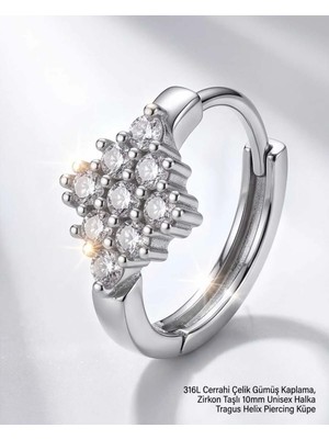 Begonia Accessories 316L Cerrahi Çelik Gümüş Kaplama Kararmaz Alerji Yapmaz Zirkon Taş Figür Unisex Tragus Helix Küpe PIERCING-238-17