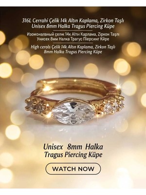 Begonia Accessories 316L Cerrahi Çelik Altın Kaplama Kararmaz Alerji Yapmaz Zirkon Taş Figür Unisex Tragus Helix Küpe PIERCING-238A-26