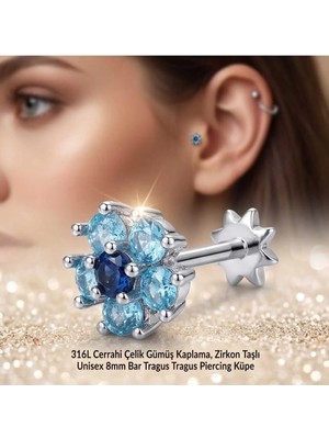 Begonia Accessories 316L Cerrahi Çelik Gümüş Kaplama Kararmaz Alerji Yapmaz Zirkon Taş Figür Unisex Tragus Helix Küpe PIERCING-238-19