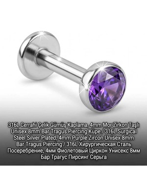 Begonia Accessories 316L Cerrahi Çelik Gümüş Kaplama Kararmaz Alerji Yapmaz Zirkon Taş Figür Unisex Tragus Helix Küpe PIERCING-238-6