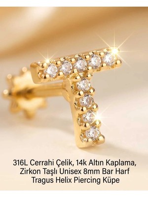 Begonia Accessories 316L Cerrahi Çelik Altın Kaplama Kararmaz Alerji Yapmaz Zirkon Taş Figür Unisex Tragus Helix Küpe PIERCING-238B-25
