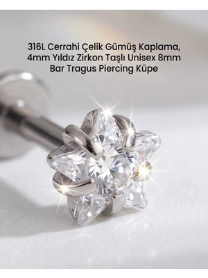 Begonia Accessories 316L Cerrahi Çelik Gümüş Kaplama Kararmaz Alerji Yapmaz Zirkon Taş Figür Unisex Tragus Helix Küpe PIERCING-238-15