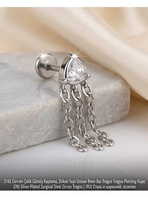 Begonia Accessories 316L Cerrahi Çelik Gümüş Kaplama Kararmaz Alerji Yapmaz Zirkon Taş Figür Unisex Tragus Helix Küpe PIERCING-238-12