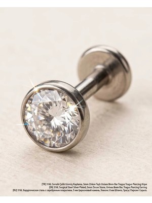 Begonia Accessories 316L Cerrahi Çelik Gümüş Kaplama Kararmaz Alerji Yapmaz Zirkon Taş Figür Unisex Tragus Helix Küpe PIERCING-238-21