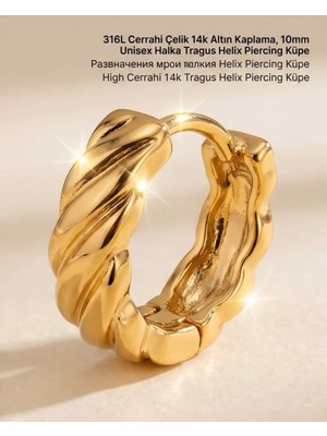 Begonia Accessories 316L Cerrahi Çelik Altın Kaplama Kararmaz Alerji Yapmaz Zirkon Taş Figür Unisex Tragus Helix Küpe PIERCING-238B-3