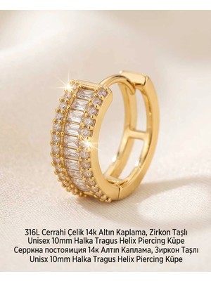Begonia Accessories 316L Cerrahi Çelik Altın Kaplama Kararmaz Alerji Yapmaz Zirkon Taş Figür Unisex Tragus Helix Küpe PIERCING-238B-36