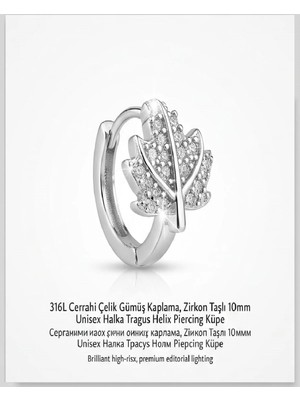 Begonia Accessories 316L Cerrahi Çelik Gümüş Kaplama Kararmaz Alerji Yapmaz Zirkon Taş Figür Unisex Tragus Helix Küpe PIERCING-238-13