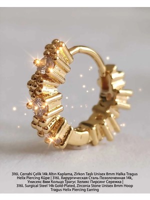 Begonia Accessories 316L Cerrahi Çelik Altın Kaplama Kararmaz Alerji Yapmaz Zirkon Taş Figür Unisex Tragus Helix Küpe PIERCING-238A-8