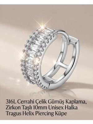 Begonia Accessories 316L Cerrahi Çelik Gümüş Kaplama Kararmaz Alerji Yapmaz Zirkon Taş Figür Unisex Tragus Helix Küpe PIERCING-238-16