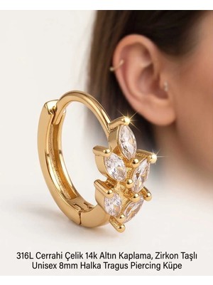 Begonia Accessories 316L Cerrahi Çelik Altın Kaplama Kararmaz Alerji Yapmaz Zirkon Taş Figür Unisex Tragus Helix Küpe PIERCING-238A-29