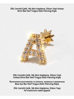 Begonia Accessories 316L Cerrahi Çelik Altın Kaplama Kararmaz Alerji Yapmaz Zirkon Taş Figür Unisex Tragus Helix Küpe PIERCING-238B-26