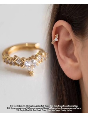 Begonia Accessories 316L Cerrahi Çelik Altın Kaplama Kararmaz Alerji Yapmaz Zirkon Taş Figür Unisex Tragus Helix Küpe PIERCING-238A-25