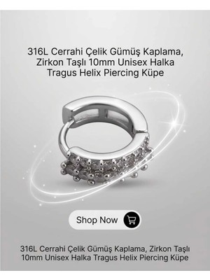 Begonia Accessories 316L Cerrahi Çelik Gümüş Kaplama Kararmaz Alerji Yapmaz Zirkon Taş Figür Unisex Tragus Helix Küpe PIERCING-238-11