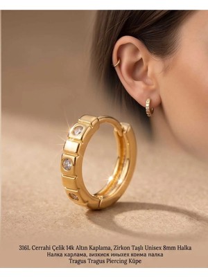 Begonia Accessories 316L Cerrahi Çelik Altın Kaplama Kararmaz Alerji Yapmaz Zirkon Taş Figür Unisex Tragus Helix Küpe PIERCING-238A-33