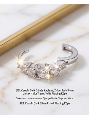 Begonia Accessories 316L Cerrahi Çelik Gümüş Kaplama Kararmaz Alerji Yapmaz Zirkon Taş Figür Unisex Tragus Helix Küpe PIERCING-238-5
