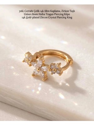 Begonia Accessories 316L Cerrahi Çelik Altın Kaplama Kararmaz Alerji Yapmaz Zirkon Taş Figür Unisex Tragus Helix Küpe PIERCING-238A-31