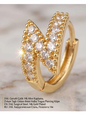Begonia Accessories 316L Cerrahi Çelik Altın Kaplama Kararmaz Alerji Yapmaz Zirkon Taş Figür Unisex Tragus Helix Küpe PIERCING-238A-23