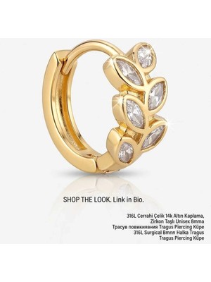 Begonia Accessories 316L Cerrahi Çelik Altın Kaplama Kararmaz Alerji Yapmaz Zirkon Taş Figür Unisex Tragus Helix Küpe PIERCING-238A-30