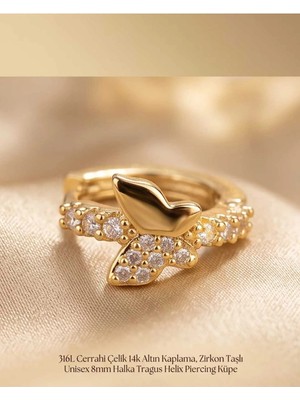 Begonia Accessories 316L Cerrahi Çelik Altın Kaplama Kararmaz Alerji Yapmaz Zirkon Taş Figür Unisex Tragus Helix Küpe PIERCING-238A-37
