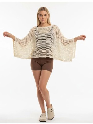 Parkkaron Kadın Delikli Oversize Kayık Yaka Triko Bluz 8722