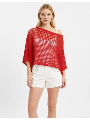 Parkkaron Kadın Delikli Oversize Kayık Yaka Triko Bluz 8722
