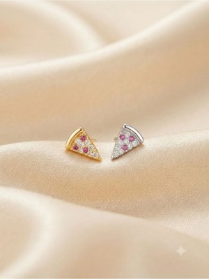 Pizza - Zirkon Taşlı Tragus Helix Lobe Conch Rook Cerrahi Çelik Piercing Arkası Toplu