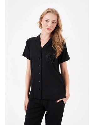 Amora Fancy Clothing Pjs 29006 Kadın Kısa Kol Önden Düğmeli Pijama Takımı