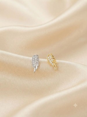 Wıngs - Zirkon Taşlı Tragus Helix Lobe Conch Rook Cerrahi Çelik Piercing Arkası Toplu