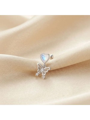 Elıse - Zirkon Taşlı Tragus Helix Lobe Conch Rook Cerrahi Çelik Piercing Arkası Toplu