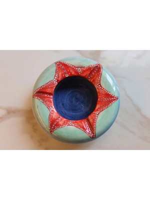 Muguetarts %100 El Emeği Deniz Yıldızı Desenli Seramik Kül Tablası 15X5 cm