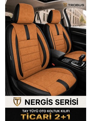 Trobus Peugeot Partner Crew Cab 2019 ve Sonrası Uyumlu Taba Siyah Nergis Serisi Ortopedik Tay Tüyü 2+1